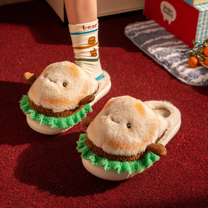 Patatine fritte Pantofole in cotone Donna Uomo Autunno Inverno Scarpe da pavimento per la casa Simpatico cartone animato Caldo pelliccia sintetica Coppie Casa Soffici diapositive