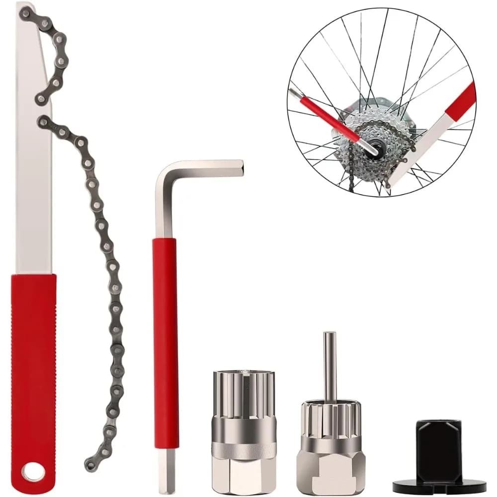 Kit di attrezzi per catena da bici da 5 pezzi con chiave ausiliaria per frusta a catena Rimozione dell'anello di bloccaggio della cassetta della bicicletta, strumento per la rimozione della cassetta della bicicletta