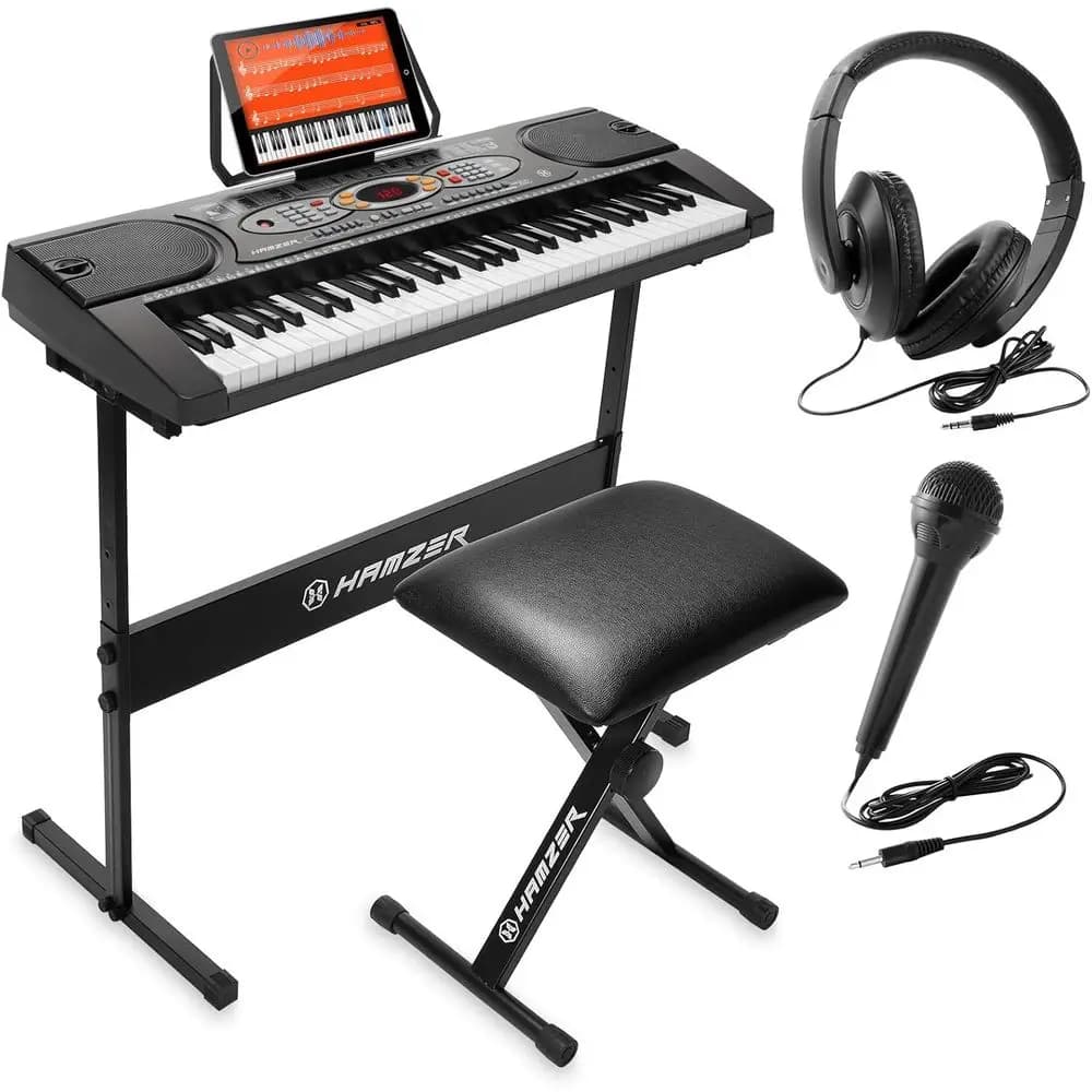 61 Key Digital Piano Keyboard Kit For Beginners With Stand Stool Headphones Microphone Keynote Stickers