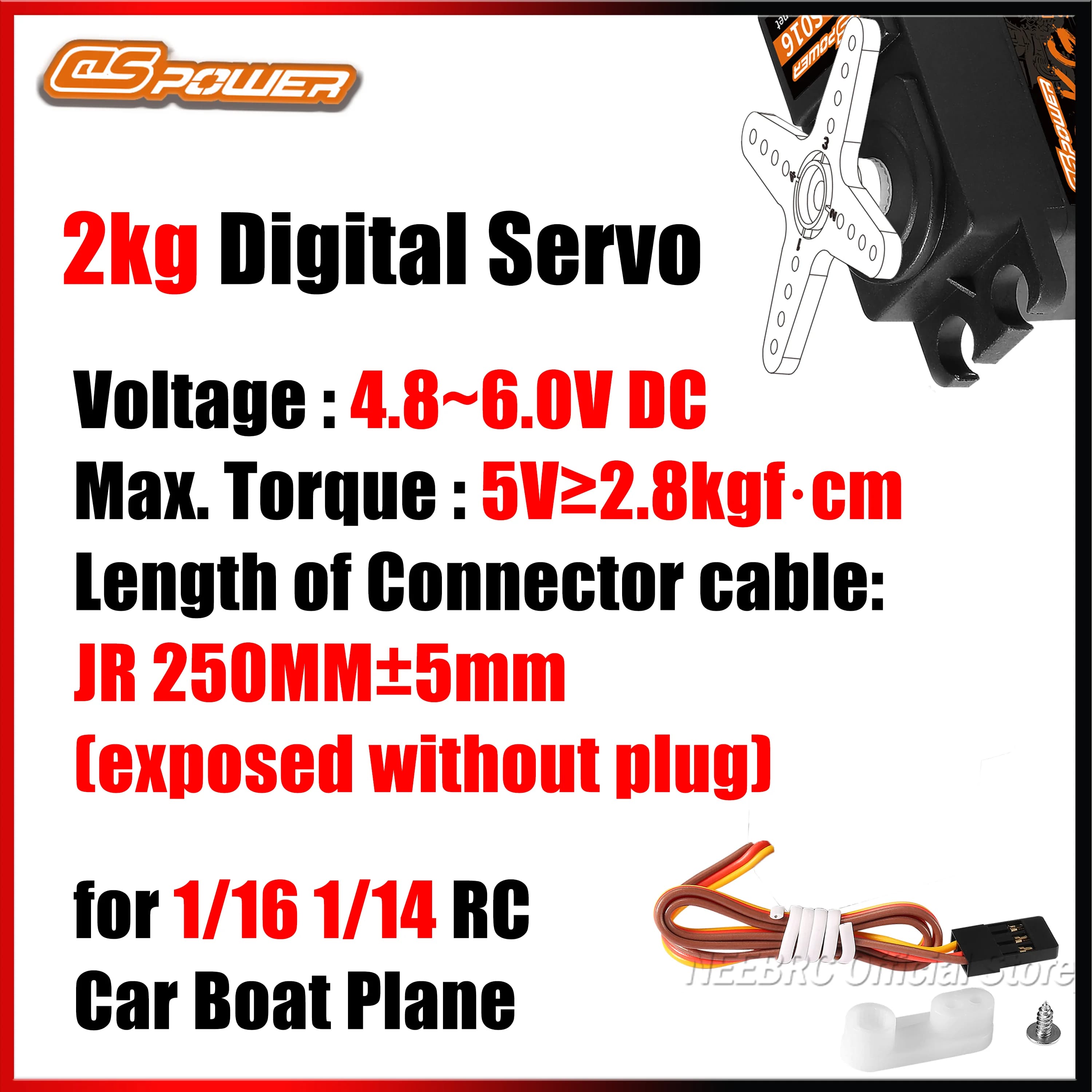 DSpower 2KG Servomotore Digitale Impermeabile per 1/16 1/14 RC Auto Modello di Camion Elicottero Barca Aereo Robot Accessori per Veicoli