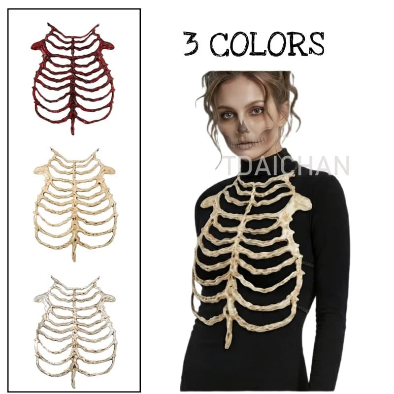 2026 Halloween Scheletro 3D Torace con Costole, Ossa Finte in Poliestere, Accessorio per Costume per Feste Horror e Mascherate, Accessori per Trucco
