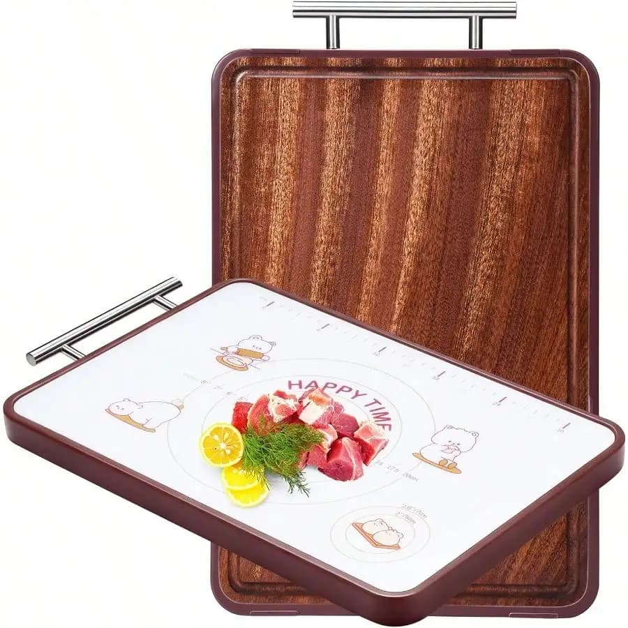 Tagliere a Doppia Faccia Grande in Plastica e Legno di Ebano per Cucina, Tagliere Bifacciale con Scanalatura per Succhi per Carne, Verdure, Formaggio (41 cm L x 26 cm L)