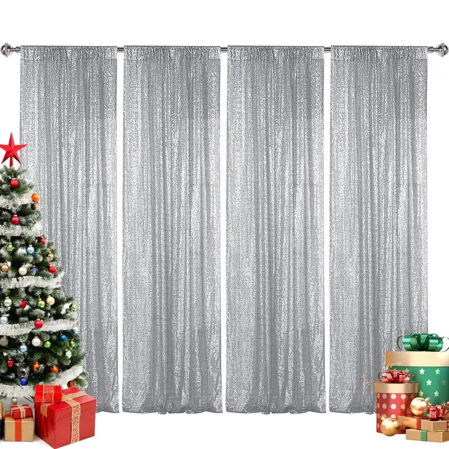 Tenda da sfondo con paillettes argento 4 pannelli 2FTx8FT Tende con sfondo argento glitterato Sfondo fotografico scintillante per matrimoni per feste