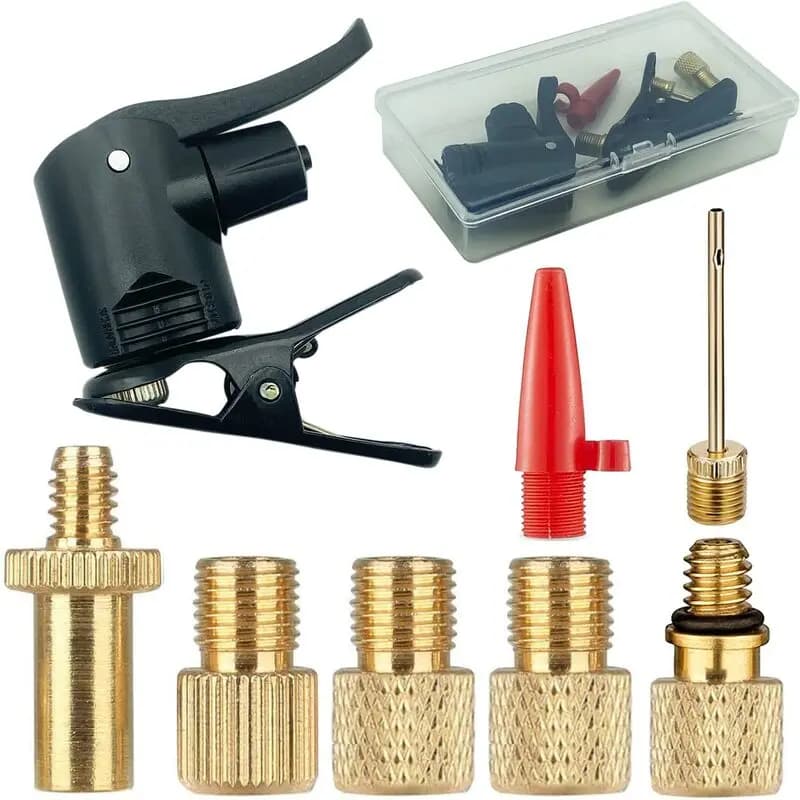 Bicycle Valve Adapter Set – Multi-Valve Pump Head with Schrader Clip for SV, AV, DV Valves