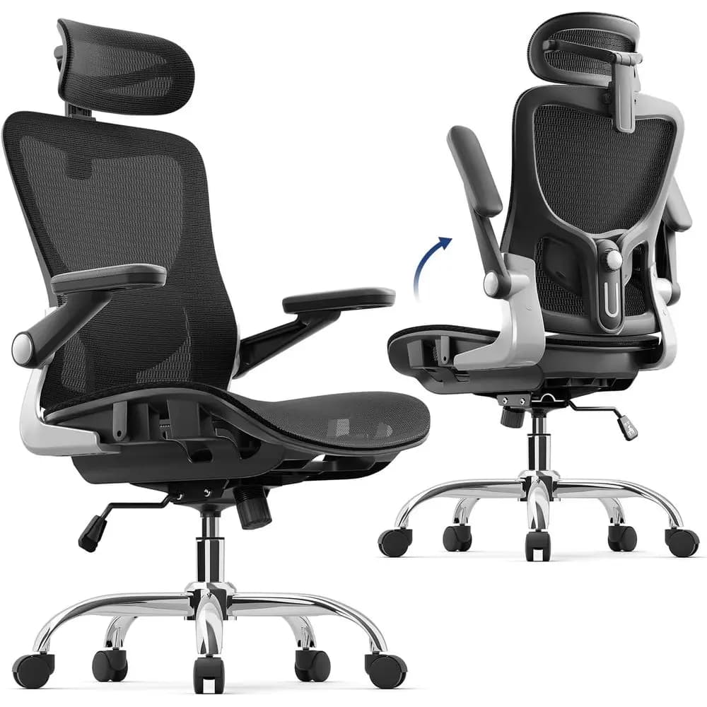 Sedia da ufficio ergonomica, cuscino in rete con braccioli e poggiatesta 3D, supporto lombare regolabile da 90 a 120 gradi ° Rocking Function, Bl