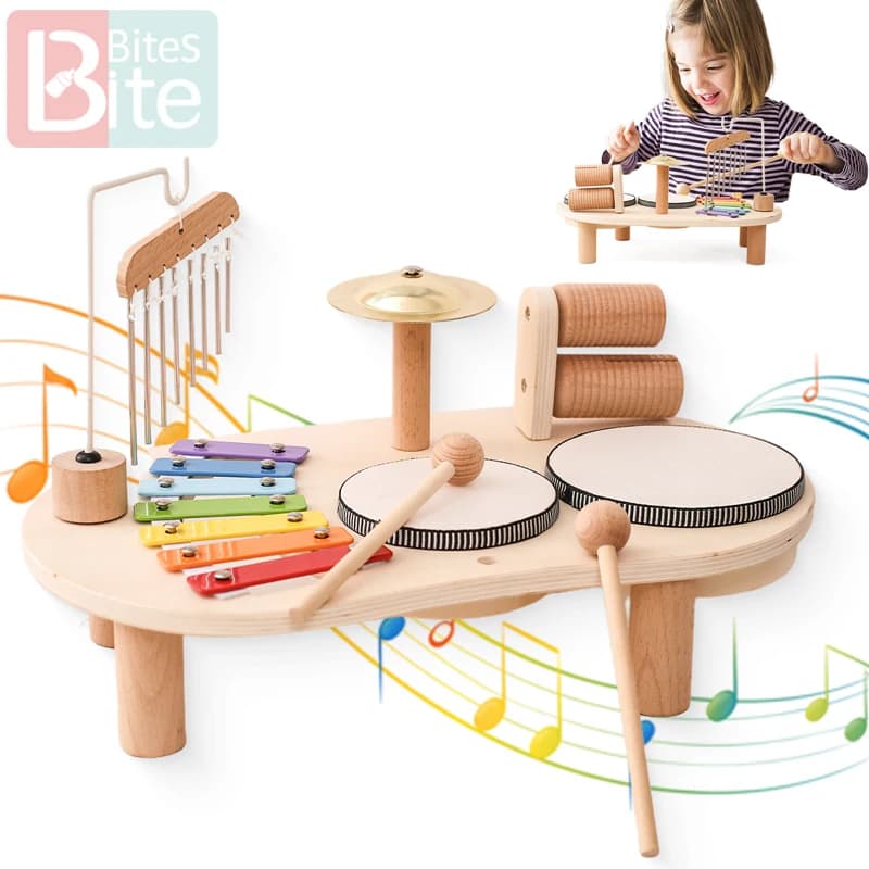 Giocattoli educativi per bambini Campane eoliche in legno Montessori Giocattoli musicali per bambini Xilofono Regali di compleanno per neonati Giocattoli da tavolo musicali