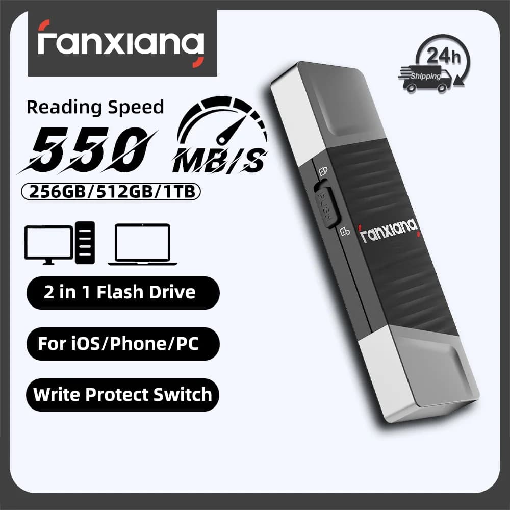 Chiavetta USB Fanxiang FF397 550MB/s con pulsante di protezione da scrittura, 512GB 1TB, unità flash ad alta velocità per laptop, telefono, PC