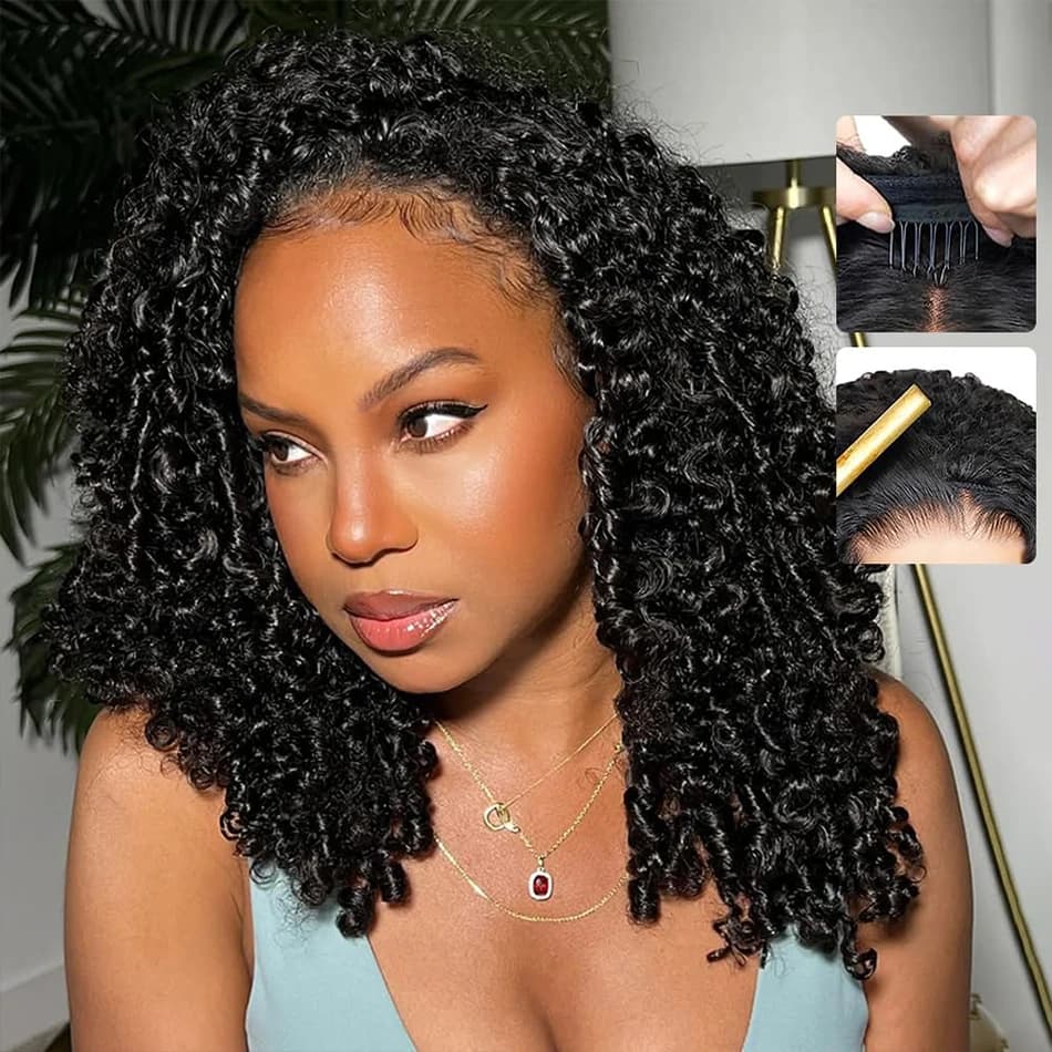 Natural Black Burmese Curly Hair Half Wigs 250 Density 100% Human hair 3 IN 1 Half Wig With Drawstring Glueless Seamless Clip