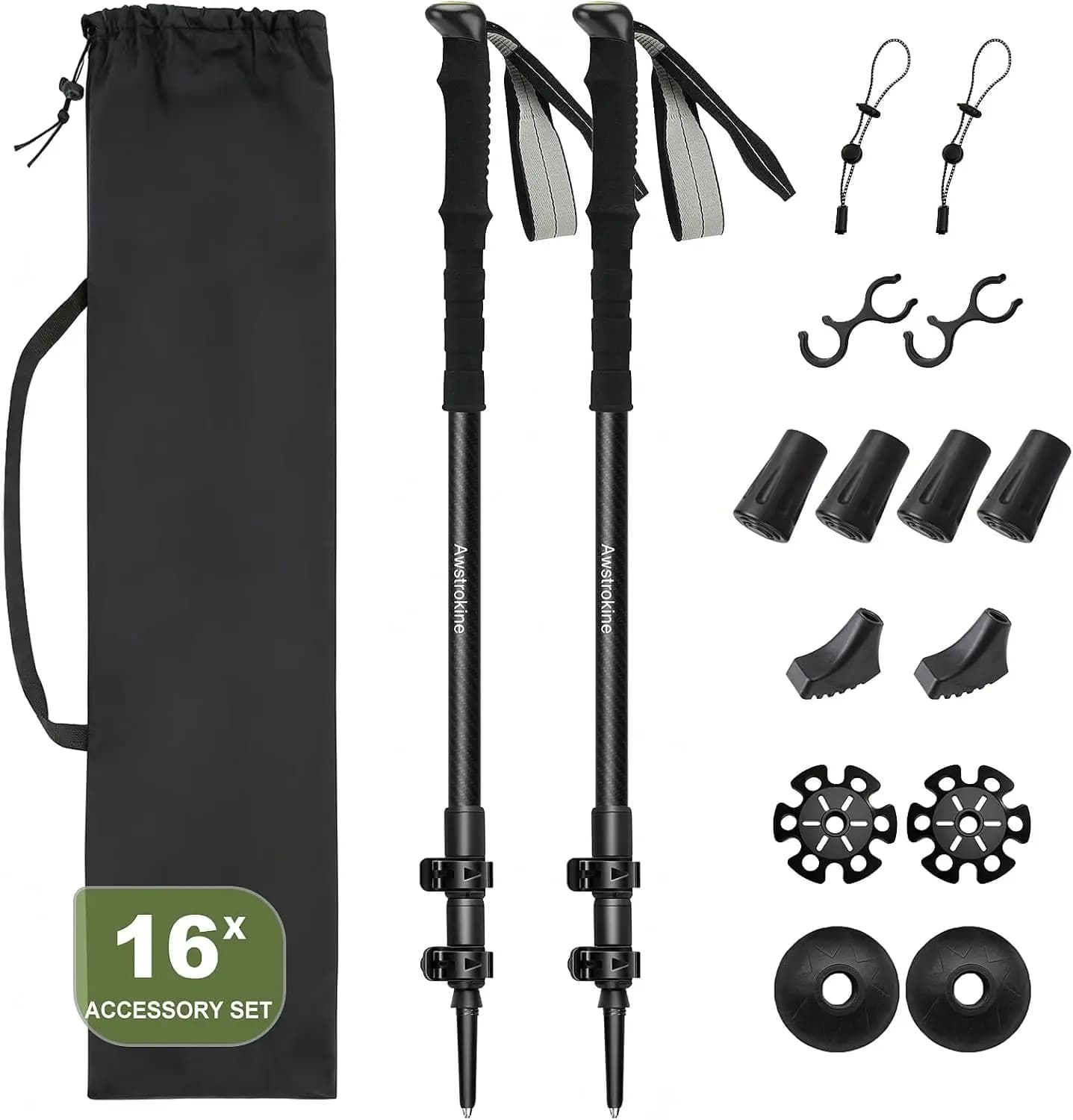 Bastoncini da Trekking in Fibra di Carbonio Ultra Leggeri 6.07oz con Impugnature in EVA e Chiusure Rapide Set da 2