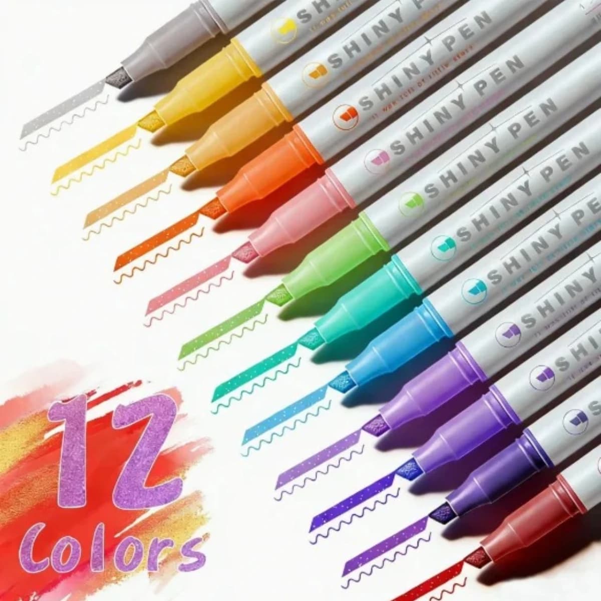 12 penne evidenziatori glitterate – Lucide, fluorescenti e colorate, scrittura fluida, ideali per cancelleria, scuola e lavori artistici