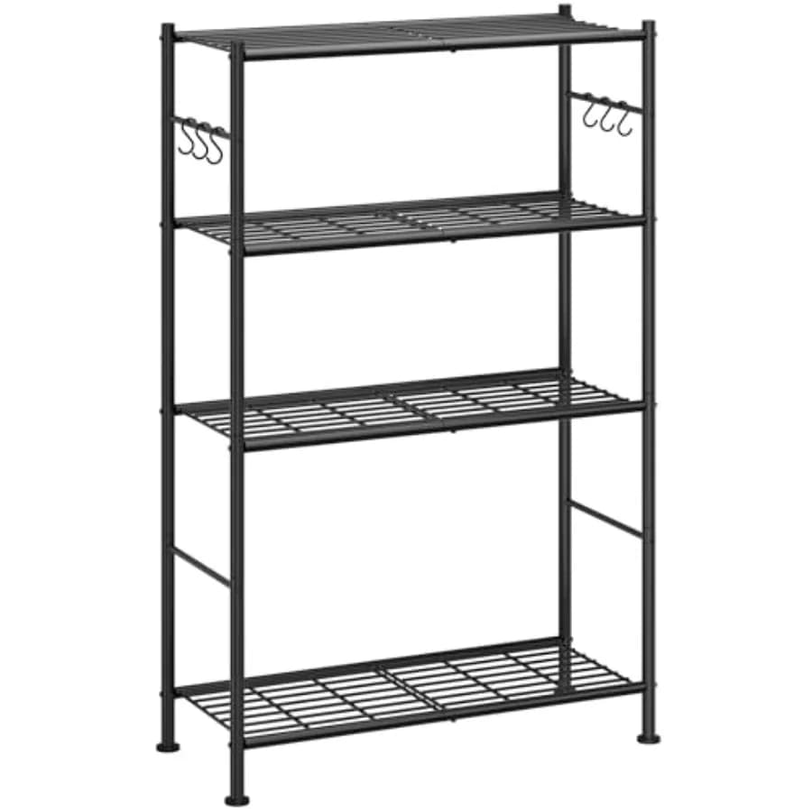 Scaffali per Stoccaggio - Organizzatore a 4 Ripiani con Ganci e Piedini Regolabili, Facile da Montare, Resistente alla Ruggine, Scaffalatura per Garage