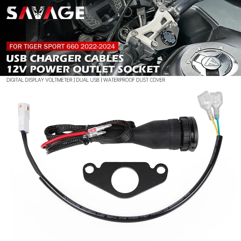 For Tiger Sport 660 2022-2025 Moto QC3.0 USB Charger 12V Power socket Connector Double USB socket Connector