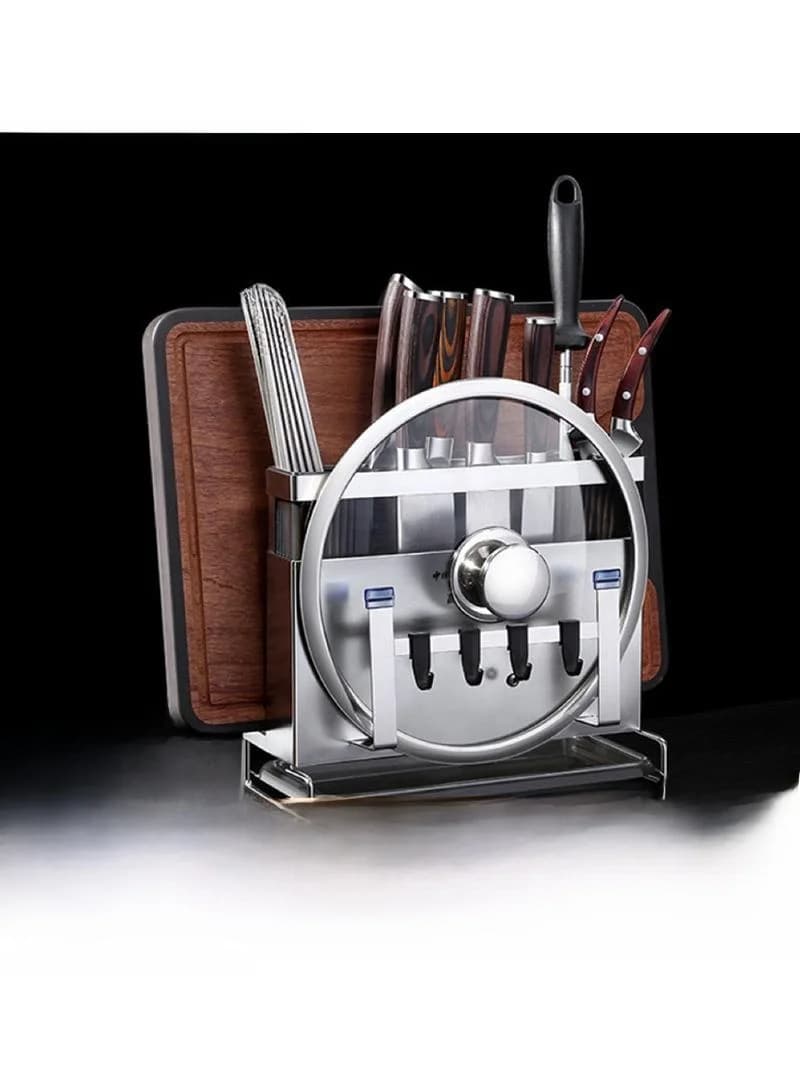 Stainless Steel Kitchen Knife Holder Wall Mounted Multi-Function Chopsticks Cutting Board Rack Integrated Hanging Rack