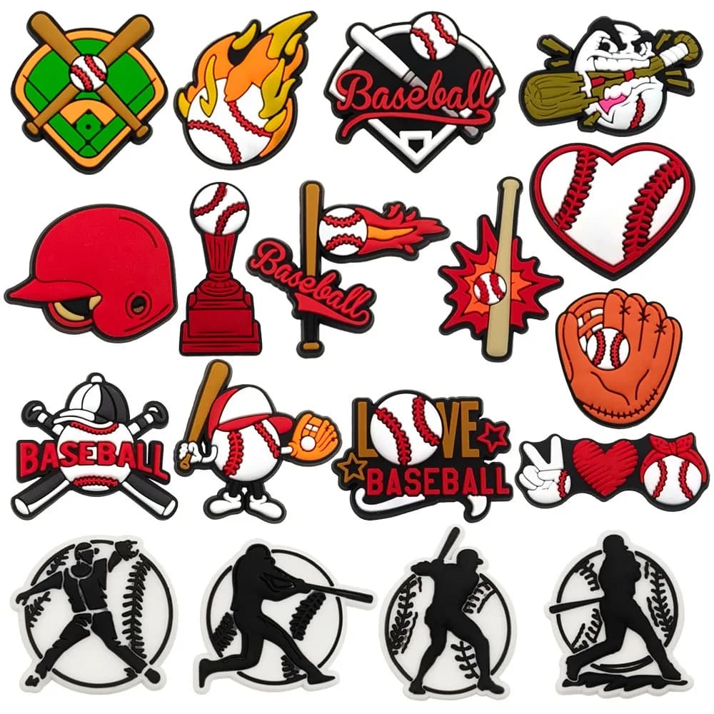 18Pcs Baseball Shoe Charms Set Slides Clog Sandals Shoes Decorations Accessories Buckle For Friend Party Gifts