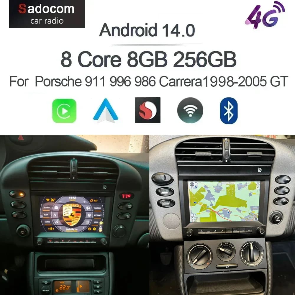 CarPlay 7 "2 din Android 14.0 lettore per auto 8 Core 8GB 256GB DSP multimediale GPS autoradio per Porsche 911 996 986 Cayman Boxster