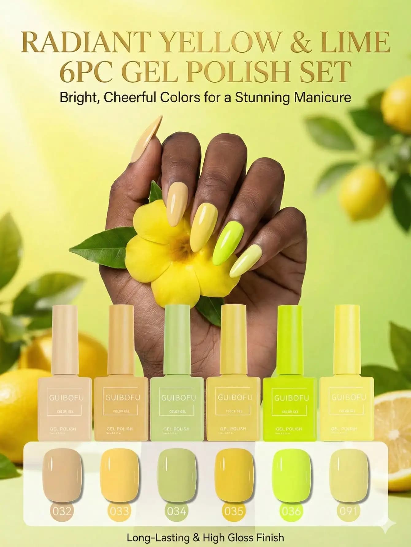 Set da 6 smalti gel UV LED fluorescenti color caramella limone da 15ml, per manicure artistica, richiede 3 passaggi.