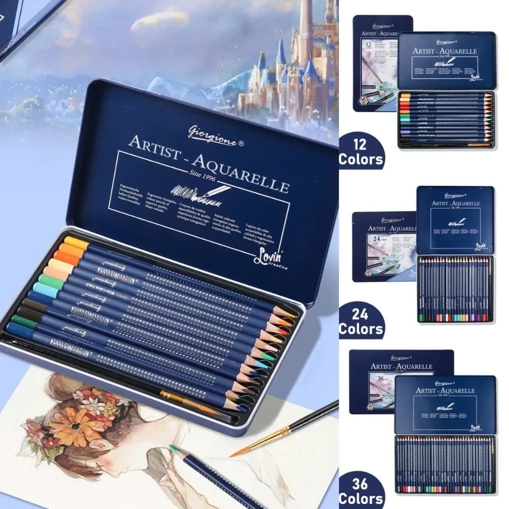 Wooden 12/24/36 Colors Pencil Set Professional Painting Watercolor Pencil Set with Brush Art Colorful