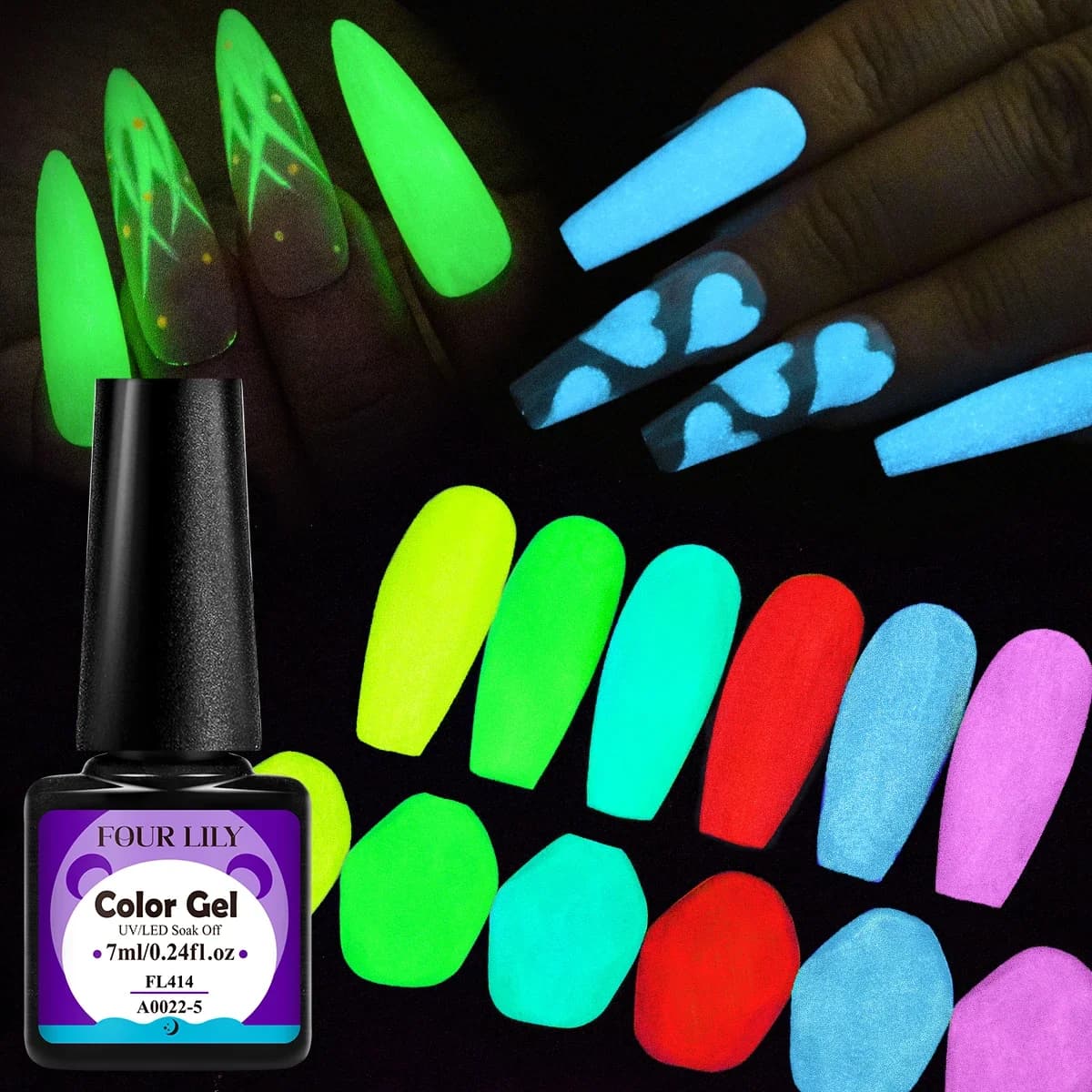 FOUR LILY 7ml Smalto gel per unghie fluorescente che si illumina al buio Neon luminoso colorato a lunga durata Soak Off Gel UV LED Nail Art Vernis