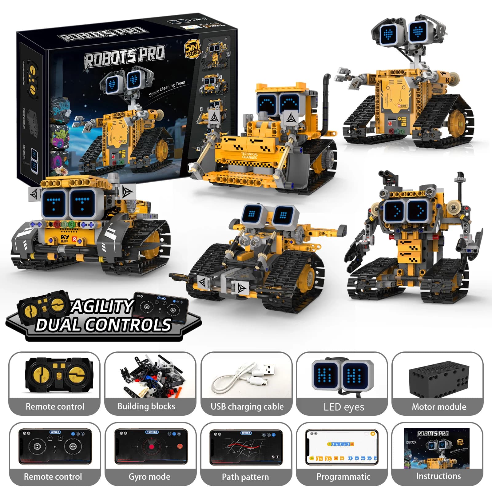 Giocattolo di assemblaggio modello robot trasformatore 5 in 1, giocattoli da costruzione robot elettrici, giocattolo educativo, regalo di compleanno per bambini.