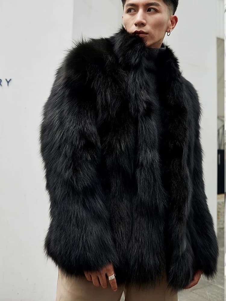 Cappotto invernale addensato oversize con colletto peloso da uomo caldo antivento alla moda Parka solido capispalla in pelliccia sintetica giacca casual di lusso
