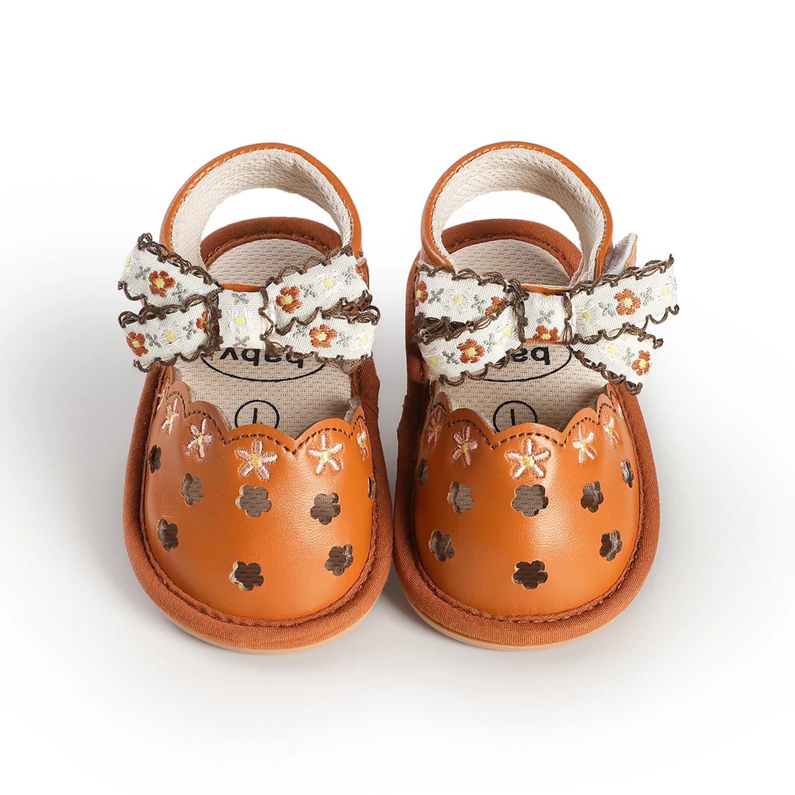 Baby sandals from 0 to 18 months, PU leather flexible sandals with flowers, women's summer shoes