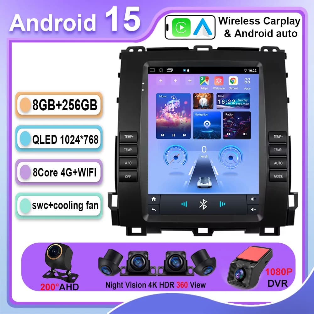 Autoradio Android 15 da 9,7 pollici per Toyota Land Cruiser Prado 120 per Lexus GX470 Auto Stereo Multimedia Carplay GPS Stereo WIFI BT