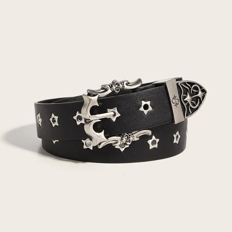 Cintura con borchie a forma di stella per uomo e donna, fibbia gotica, stile casual punk, cintura in pelle PU, stile Y2K, hip hop, per jeans.