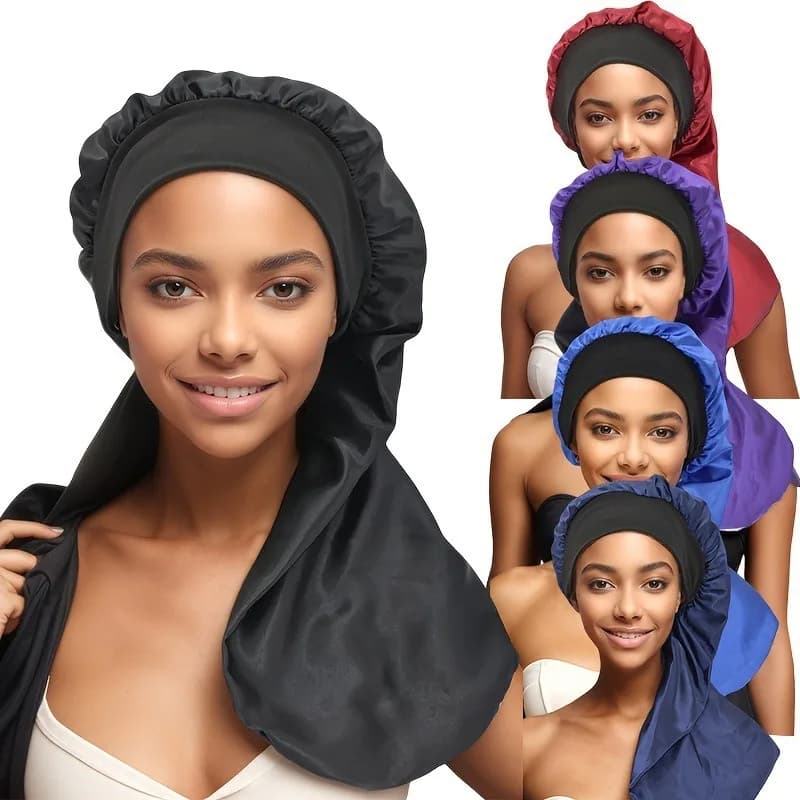 New Satin Hair Cap Soft Elastic Imitation Silk Fashion Nightcap Women's Silky Hat Tie Braid Curly Hair Bag Headscarf