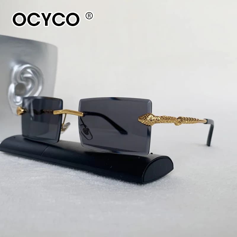 Occhiali da Sole Senza Montatura alla Moda UV400, Montatura Rettangolare per Uomo e Donna, Occhiali da Sole Quadrati per Escursionismo, Spiaggia, Vacanze e Viaggi