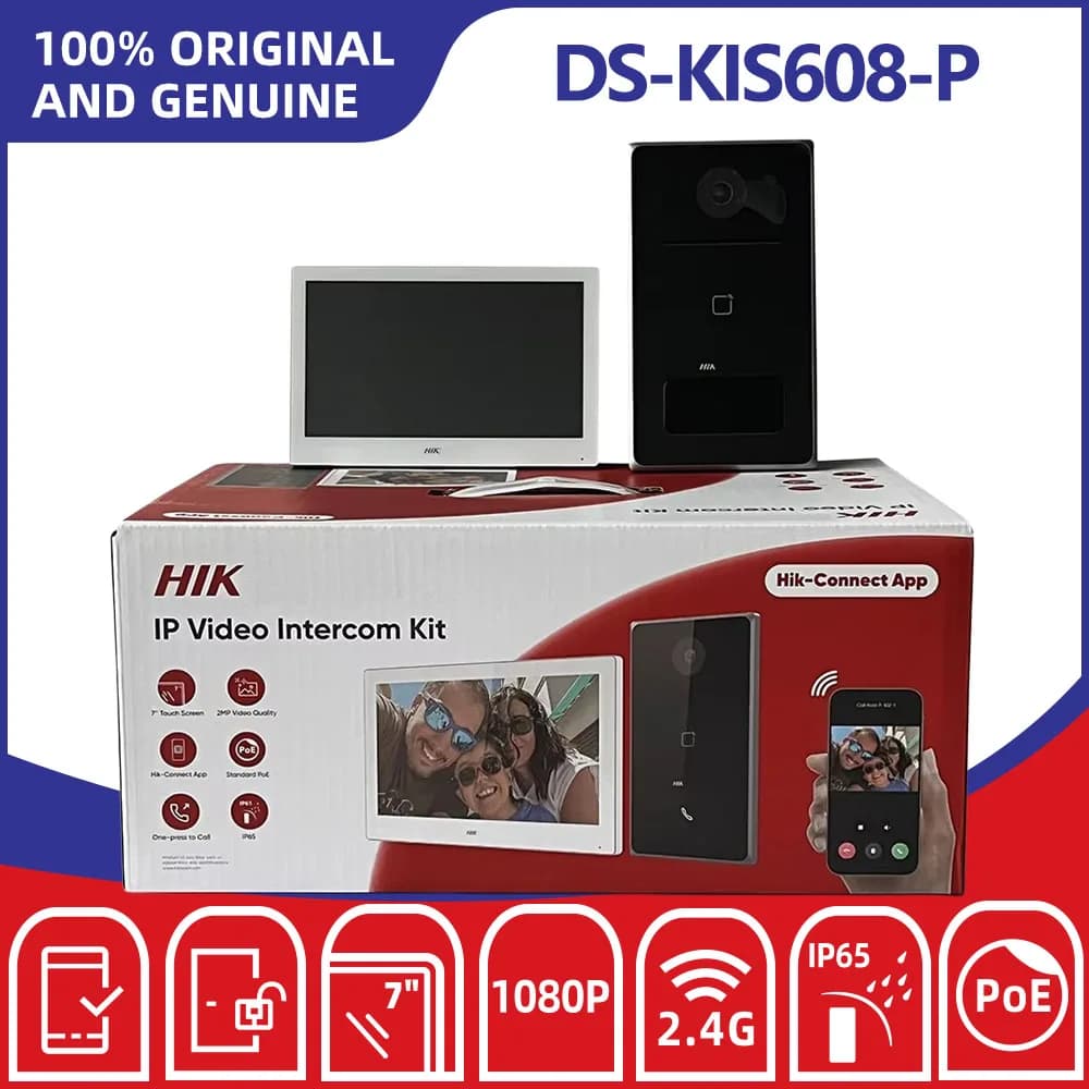 Kit Videocitofono IP Hikvision DS-KIS608-P con Monitor Interno WiFi da 7 Pollici, Visione Notturna, Sicurezza Domestica, Audio Bidirezionale