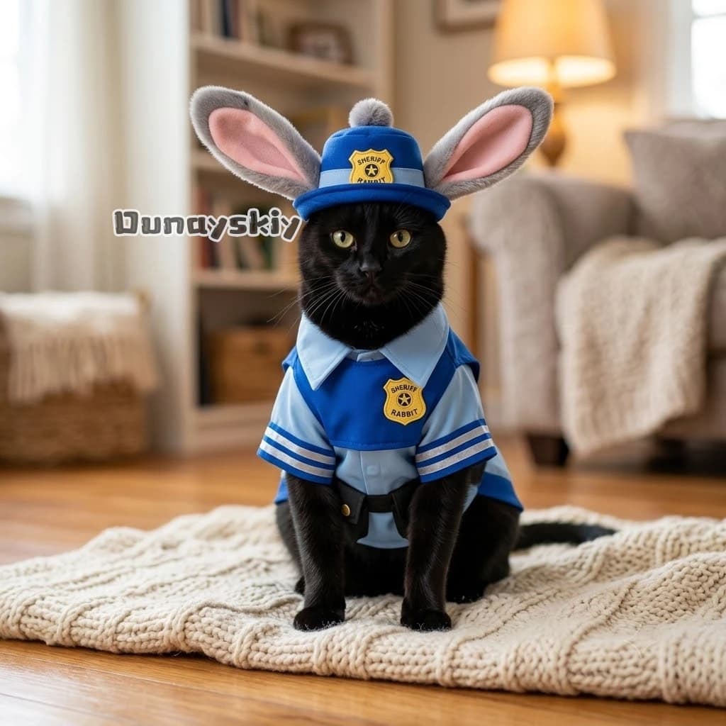 Rabbit Police Chief Pet Costume Cute Cartoon Cats Dogs Transformation Costume with Rabbit Hat Pet Parties Cosplay Halloween