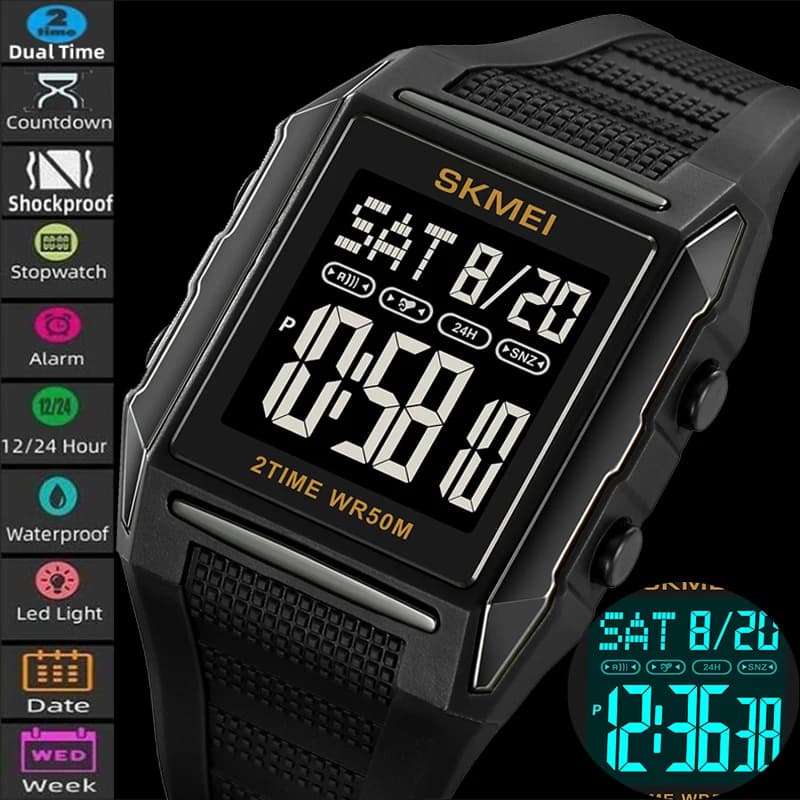 Skmei orologi sportivi digitali da uomo Fashion TPU Strap impermeabile LED cronografo sveglia Dual Time Zone orologio da polso elettronico