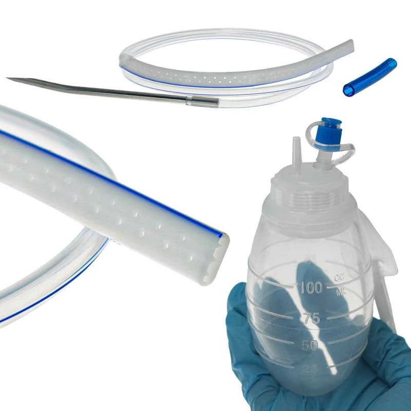 Sistema di Drenaggio per Ferite Chiuso BamuCare con Drenaggio Piatto Perforato in Silicone e Serbatoio in Silicone per Drenaggio Medico delle Ferite