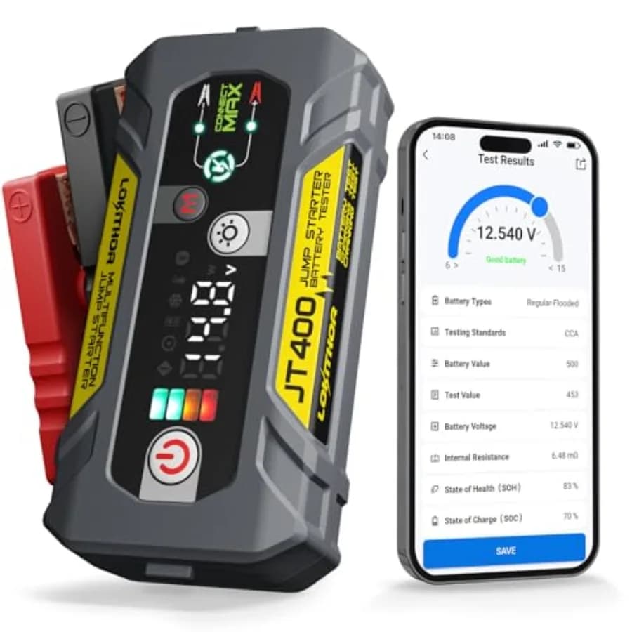 Avviatore di Emergenza 12V e Tester Batteria 2-in-1, 2500A, Portatile per Motori a Benzina fino a 8.5L e Diesel fino a 6.5L, 100