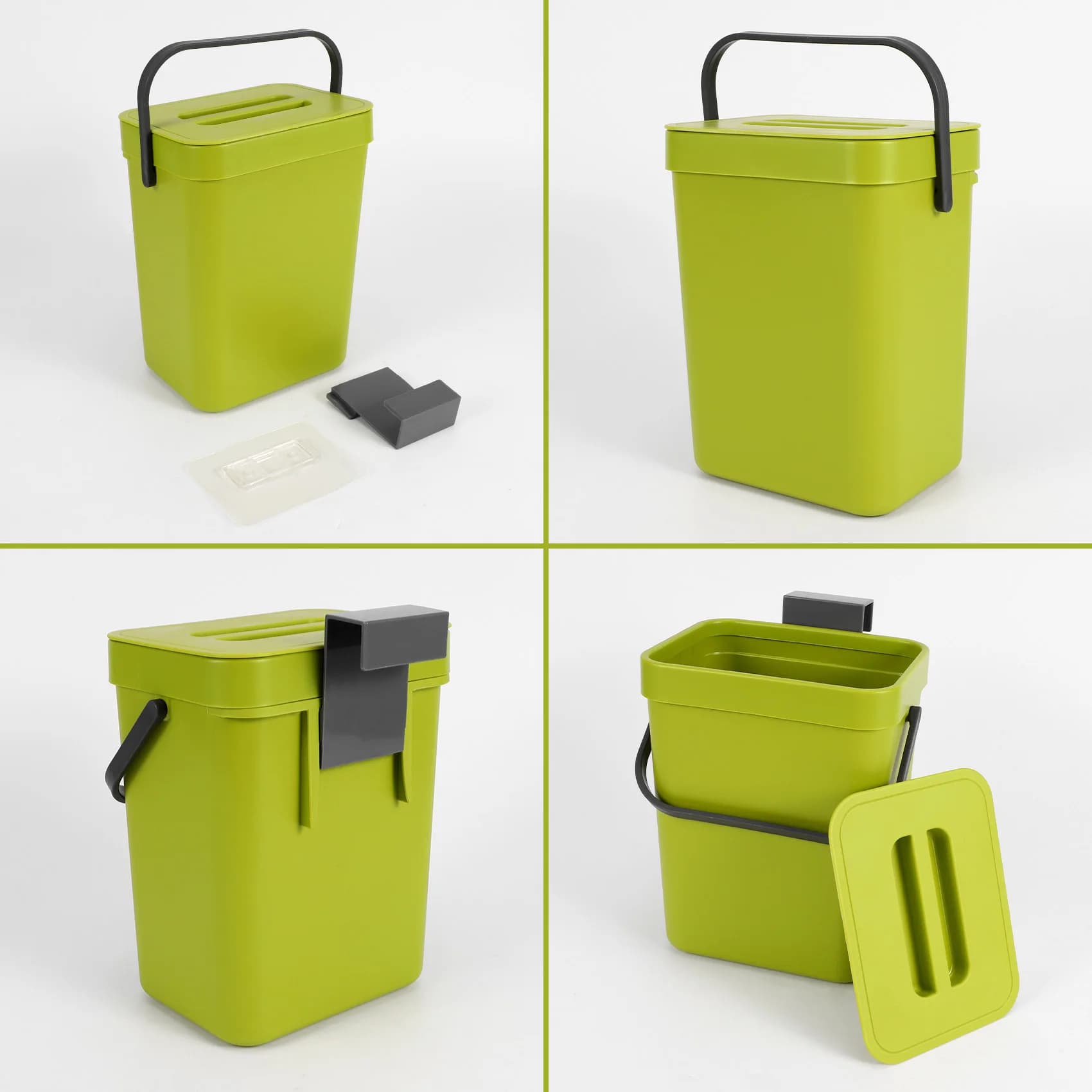 Cestino per rifiuti AC76 con coperchio, sottolavello, verde, in plastica, da appendere per bagno/ufficio, contenitore per compostaggio