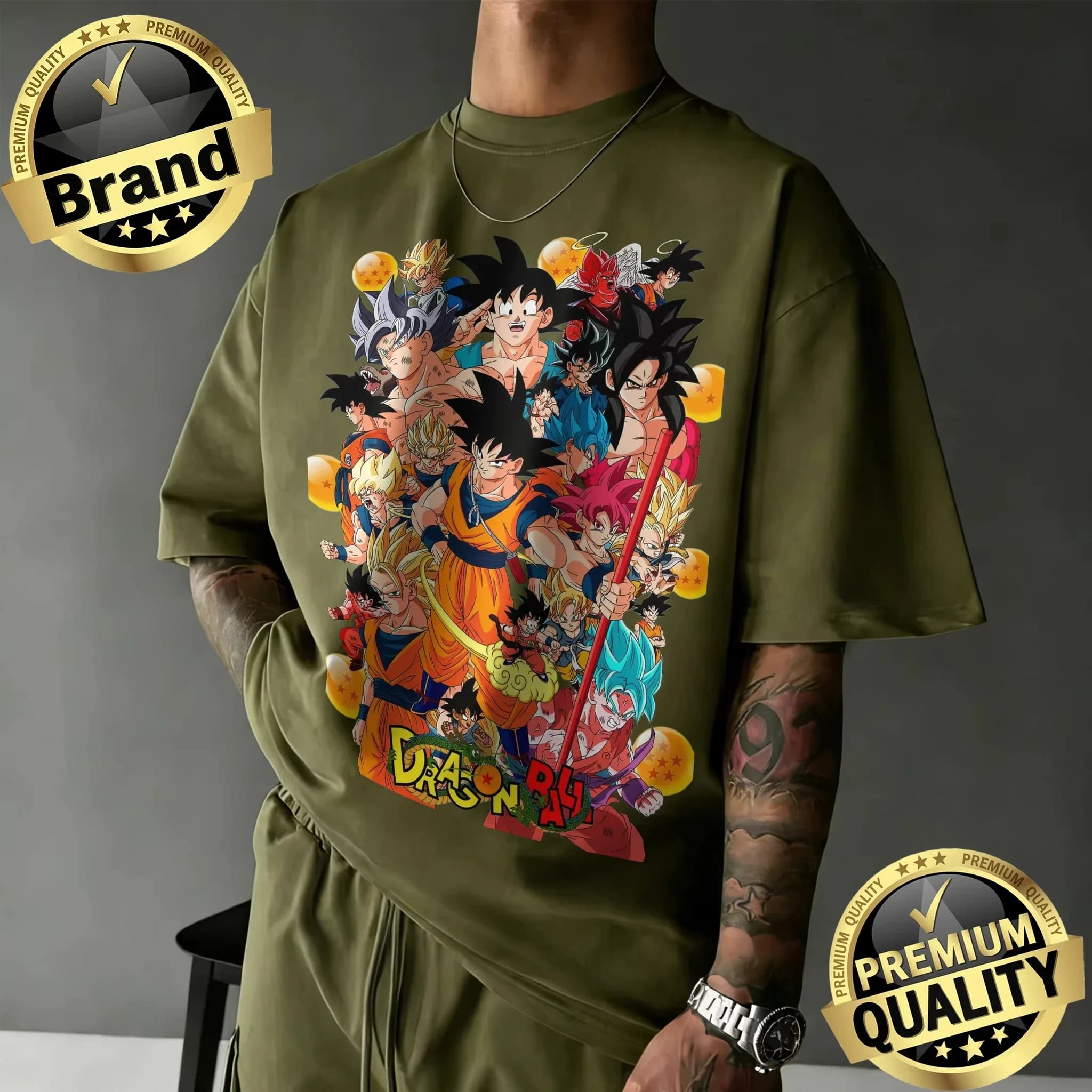 Nuova Collezione 2026: T-shirt Oversize Retro Anime Dragon Ball con Stampa Grafica di Goku in Tutte le Forme e Sfere del Drago, Casual e Versatile