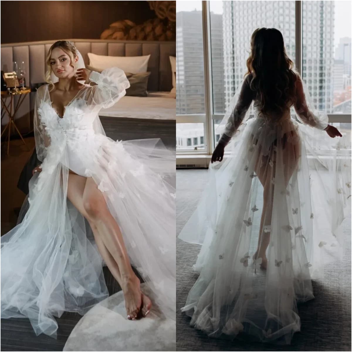 Women's Butterfly Bridal Dress Maxi Bridal Bridal Bridesmaid Lingerie Women's Dress Tulle Long Sleeved Dress for Babyshower
