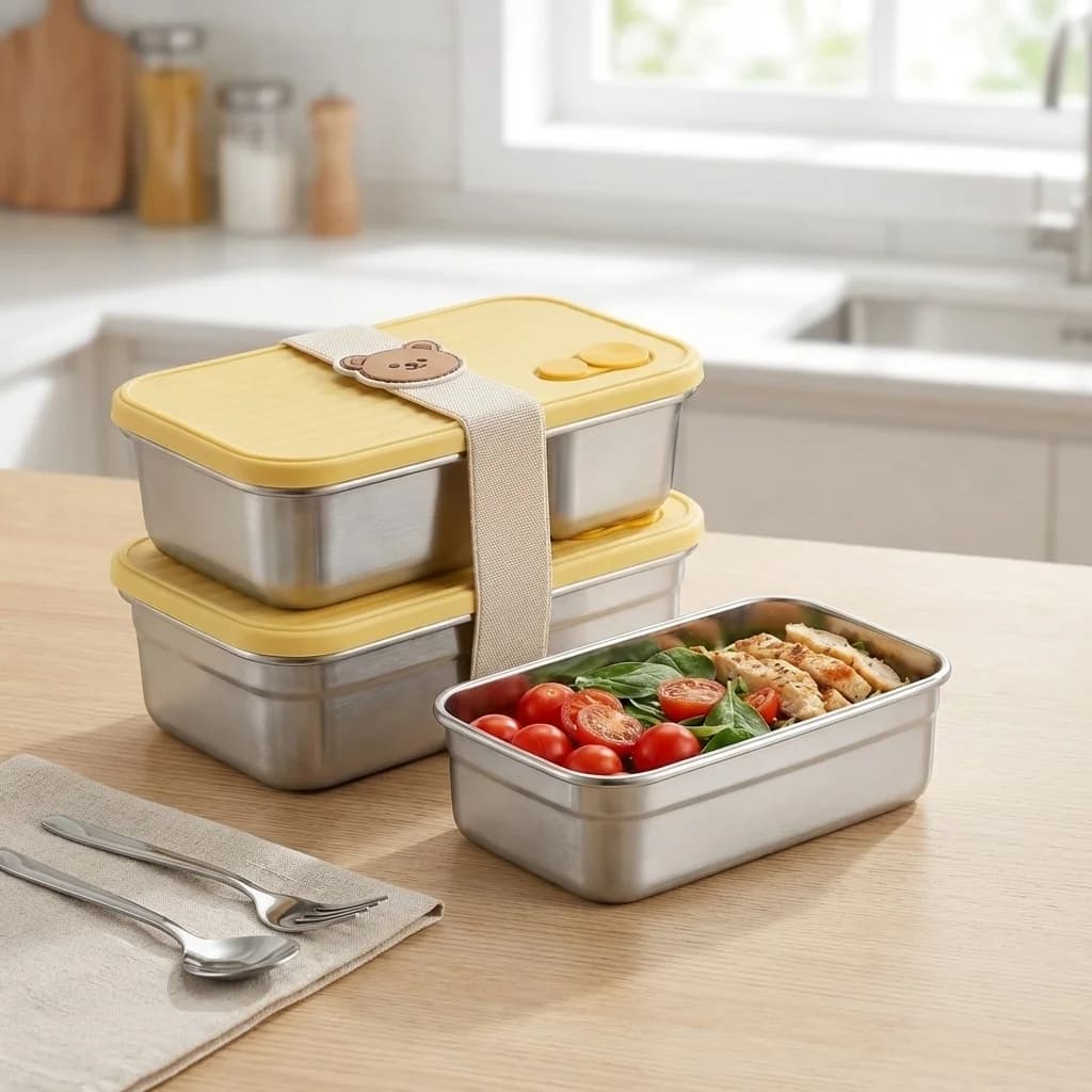 Contenitore portatile per insalata di frutta per bambini e studenti, 2 pezzi/set, impilabile, in acciaio inossidabile 304, scatola per il pranzo, riscaldabile nel microonde
