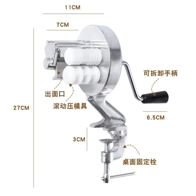 Hand Crank Manual Pasta Machine, Stainless Steel Dough Roller Press Maker for Spaghetti & Macaroni Homemade Noodles