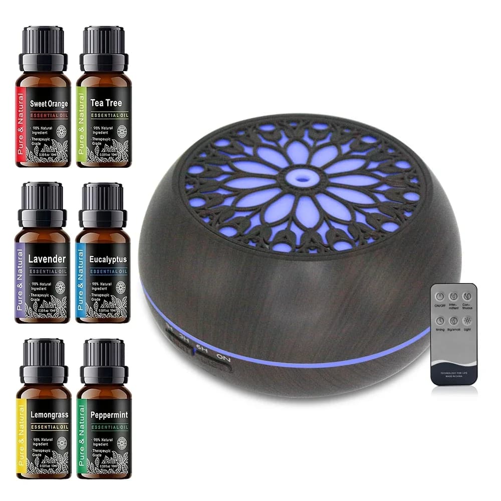 Diffusore di Aromi per Casa e Ufficio 550ml, 6 Oli, Onde Sonore, Telecomando, 7 Colori
