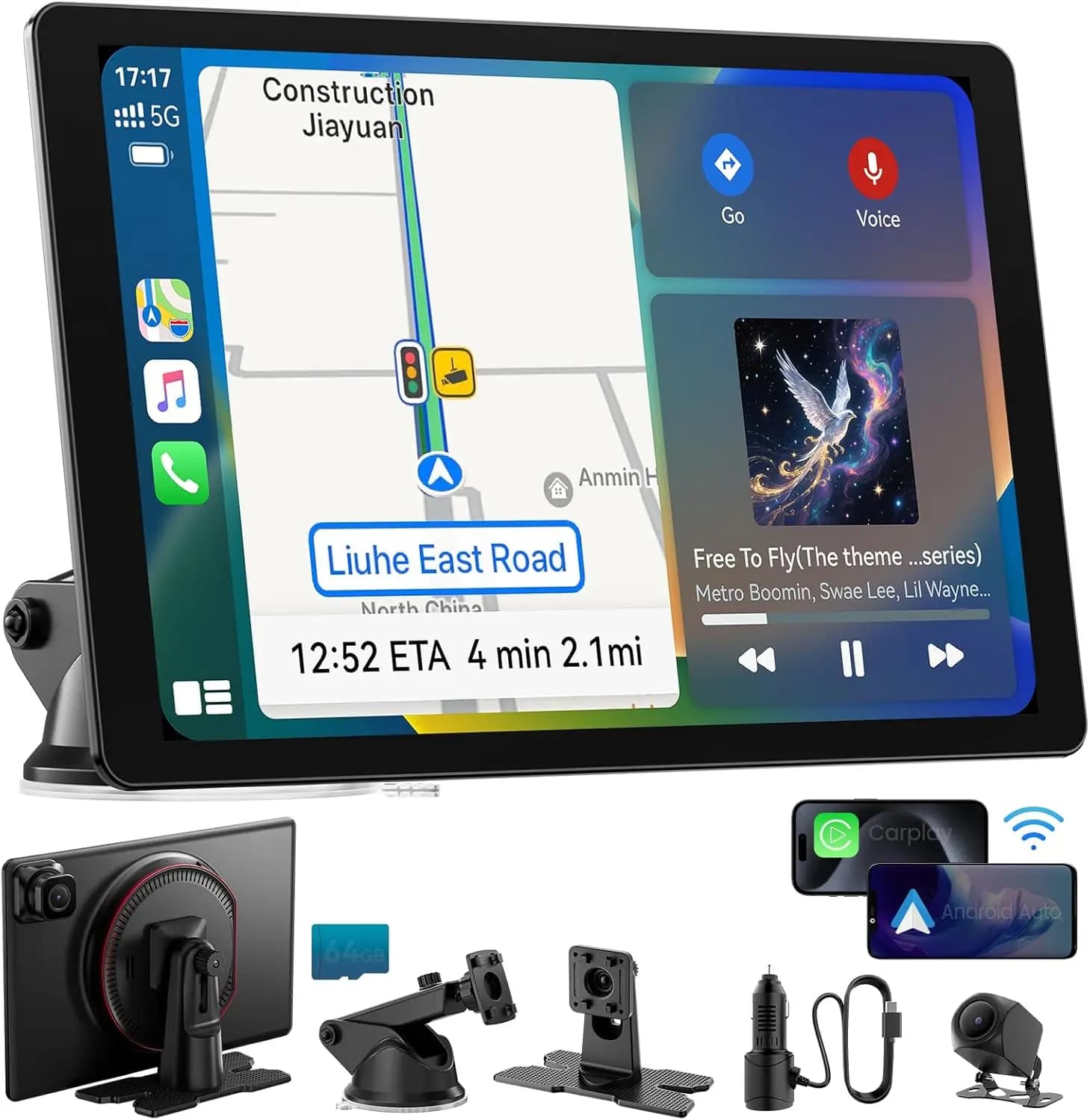 11-inch Wireless Extra Large CarPlay Screen - Ultra-Slim Touchscreen with Android Auto, Dash Cam 4K, Retromarcia Camera, GPS