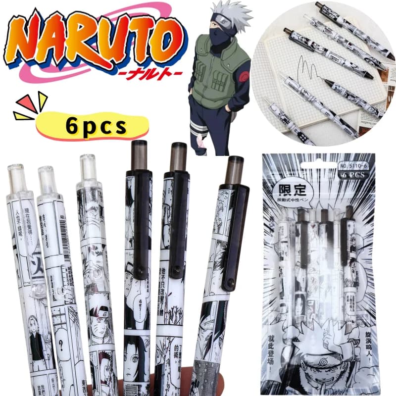 Set di 6 Penne Gel Naruto Hatake Kakashi Uzumaki, Design Creativo e Colorato, Ideali per Studenti, Asciugatura Rapida