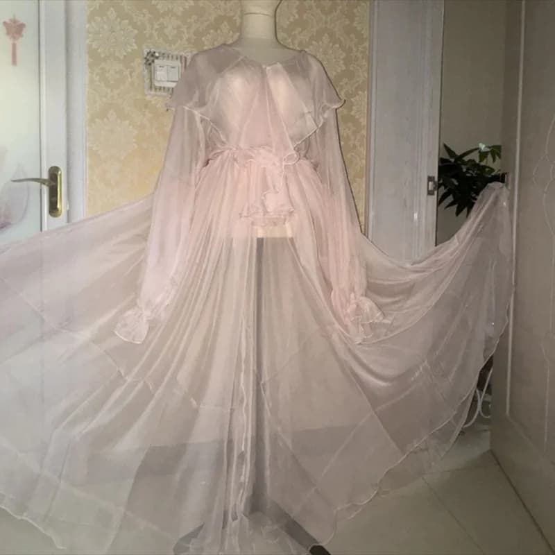8-10m Large Dress Sexy Sweat Sweater Tulle Fata Increspature Long Dress Sheer Dress Sheer Touch Sweat Dress