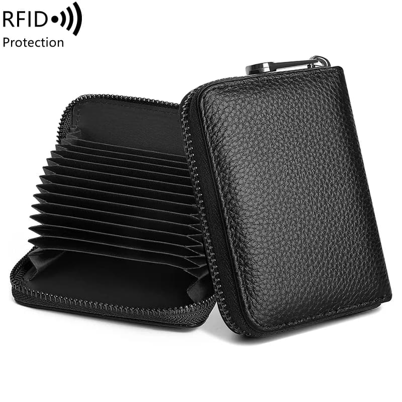 Portafoglio per carte di credito a 14 slot in vera pelle RFID con cerniera adatto per portafoglio fisarmonica da donna o da uomo