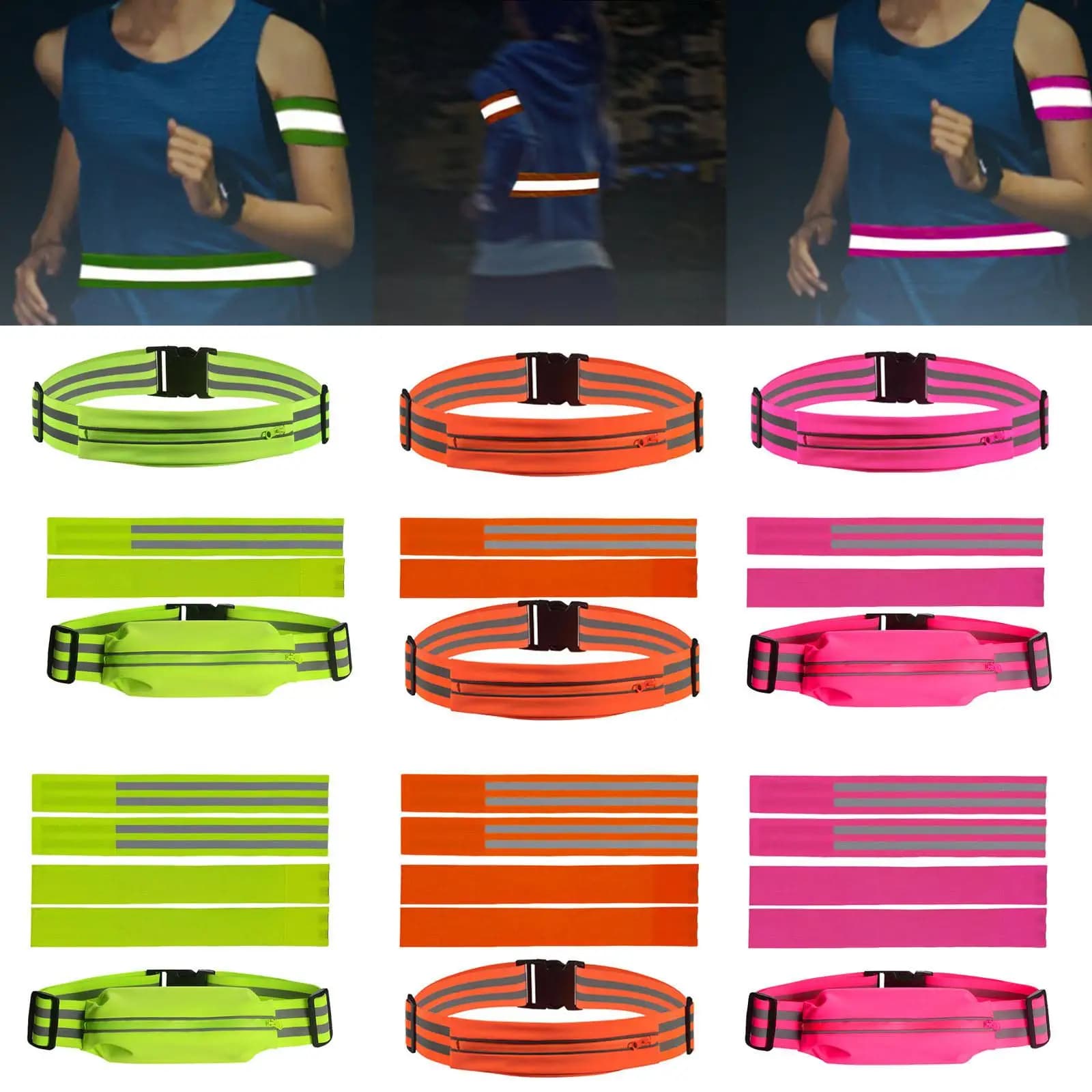 Cintura Riflettente per Corsa, Marsupio da Corsa, Borsa da Cintura per Corridori, Attrezzatura Riflettente per Camminata Notturna e Jogging
