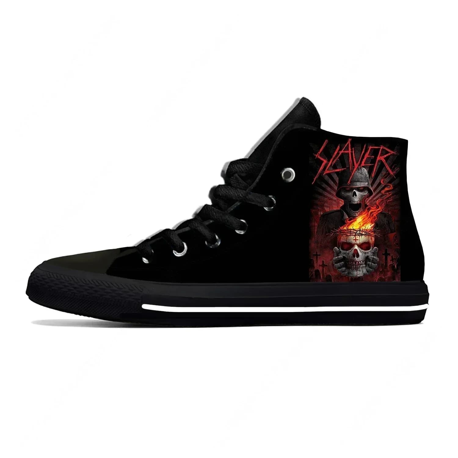 Slayer Heavy Metal Rock Band Horror Scary Fashion Scarpe casual alte traspiranti da uomo e da donna Sneakers leggere da skateboard