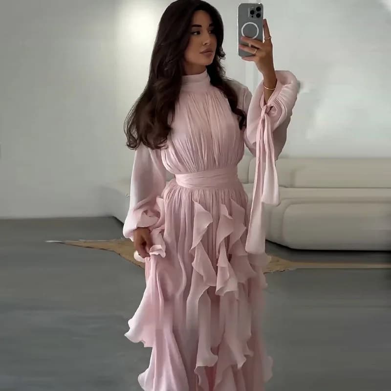 Muslim Party Dress for Women, Abaya with Volant, Jalabiya for Ramadan, Autumn Long Arab Dresses, Moroccan Caftano