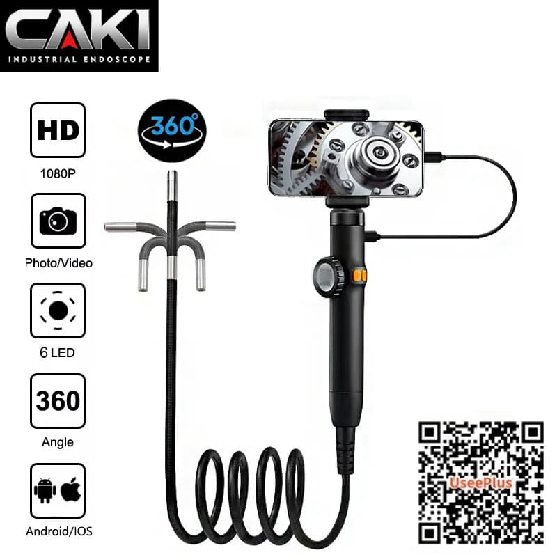 Bidirectional Communication 360 Degree Boroscope Rotating, 1080P Camera, Endoscope with Light, 6mm Waterproof Probe, Endoscope Compatible with Android Phones/iOS
