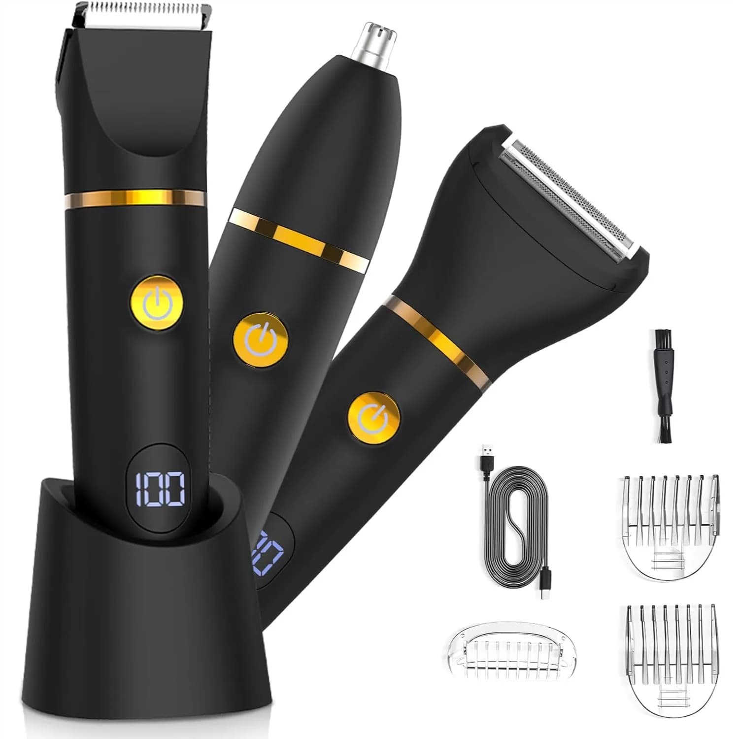 Rasoio Elettrico 3 in 1 per Uomo: per Peli del Corpo, Viso, Barba e Naso con Lame in Ceramica, Regalo per Uomini