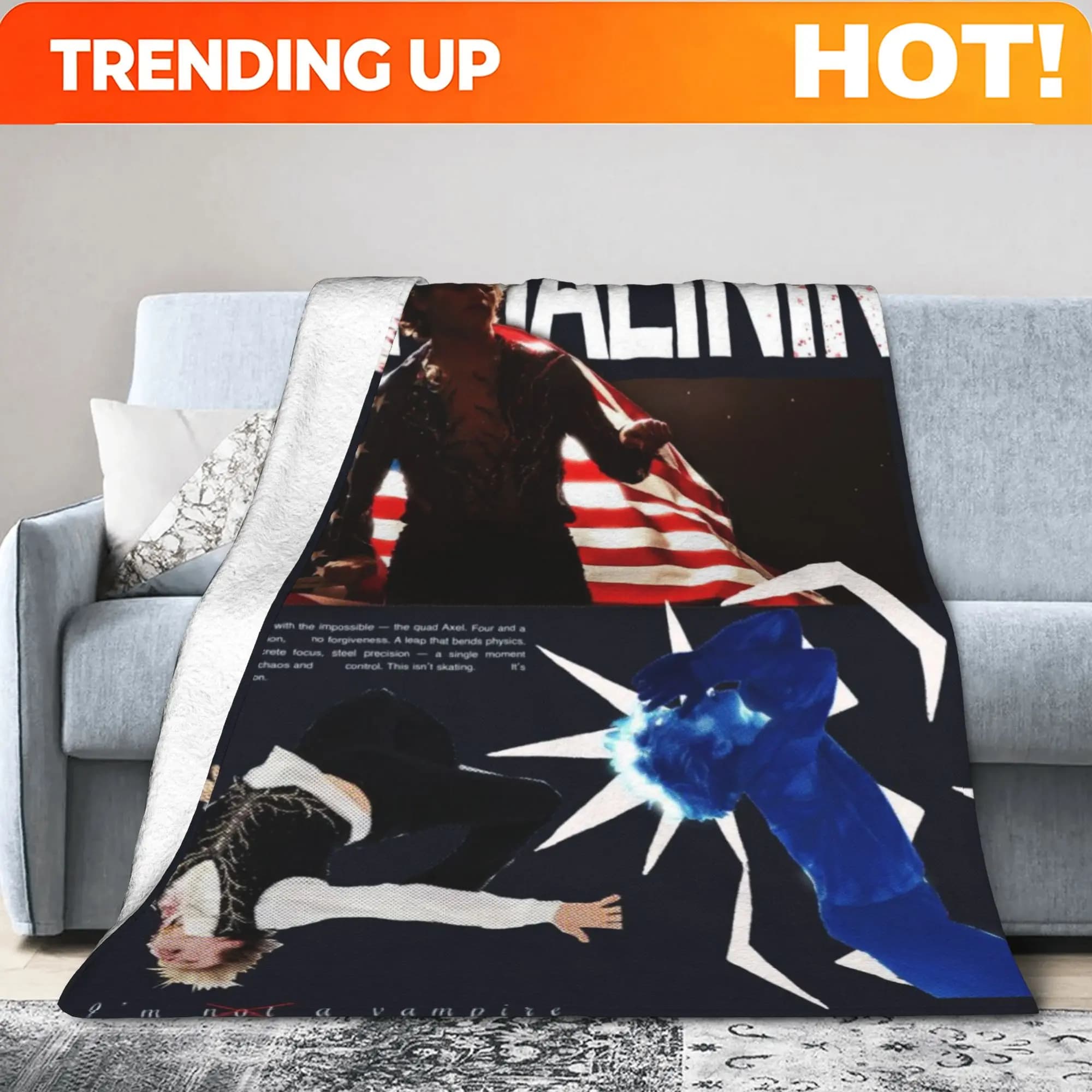 Customize Ilia Malinin Themed Ultra-Soft Flannel, Autumn/Winter Warmth, Bedding, Bedroom, Guest Room, Office, Travel - Machine W